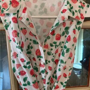 J. Crew Factory Strawberry Print Collared Midi Dress